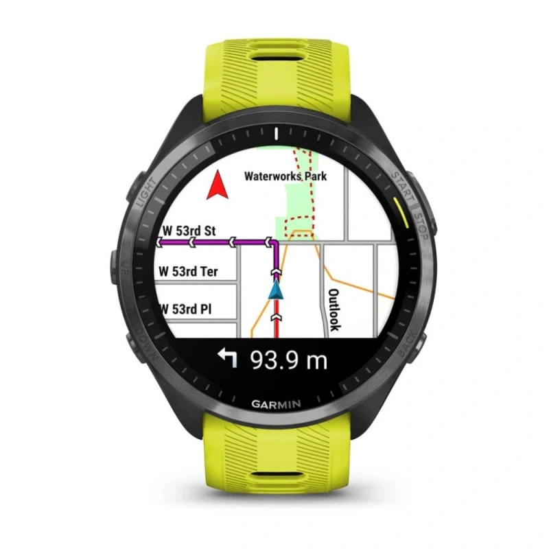 Garmin Forerunner 965 - | Carbon Grey DLC Titanium Bezel with Black Case and Amp Yellow/Black Silicone Band