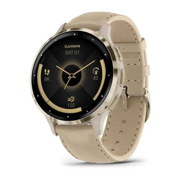 GARMIN VENU 3S Soft gold stainless steel bezel with French grey case and leather band 010-02785-55 010-02785-55 от прозводителя Garmin